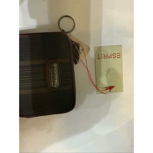 Esprit Women's Stripe Zip Around Compact Coin Wallet Purse Brown NWT - Picture 6 of 9